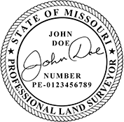 The Missouri Land Surveyor X Stamper is a customized pre-inked rubber stamp. Pre-inked stamps are made from a special gel material that automatically releases ink to the surface, like water from a sponge.