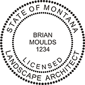 The Montana Landscape Architect X Stamper is a customized pre-inked rubber stamp. Pre-inked stamps are made from a special gel material that automatically releases ink to the surface, like water from a sponge.