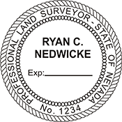 The Nevada Land Surveyor X Stamper is a customized pre-inked rubber stamp. Pre-inked stamps are made from a special gel material that automatically releases ink to the surface, like water from a sponge.