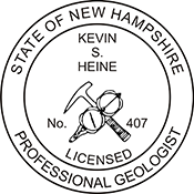 The New Hampshire Geologist X Stamper is a customized pre-inked rubber stamp. Pre-inked stamps are made from a special gel material that automatically releases ink to the surface, like water from a sponge.