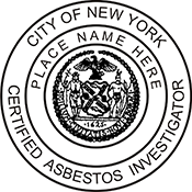 The New York Asbestos Investigator X Stamper is a customized pre-inked rubber stamp. Pre-inked stamps are made from a special gel material that automatically releases ink to the surface, like water from a sponge.