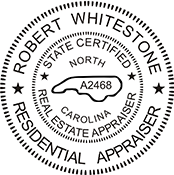 The North Carolina Real Estate Appraiser X Stamper is a customized pre-inked rubber stamp. Pre-inked stamps are made from a special gel material that automatically releases ink to the surface, like water from a sponge