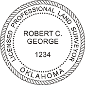 The Oklahoma Land Surveyor X Stamper is a customized pre-inked rubber stamp. Pre-inked stamps are made from a special gel material that automatically releases ink to the surface, like water from a sponge.