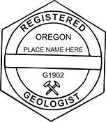 The Oregon Geologist X Stamper is a customized pre-inked rubber stamp. Pre-inked stamps are made from a special gel material that automatically releases ink to the surface, like water from a sponge.