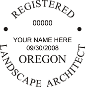 The Oregon Landscape Architect X Stamper is a customized pre-inked rubber stamp. Pre-inked stamps are made from a special gel material that automatically releases ink to the surface, like water from a sponge.