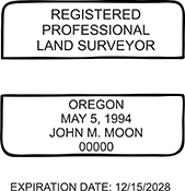 The Oregon Land Surveyor X Stamper is a customized pre-inked rubber stamp. Pre-inked stamps are made from a special gel material that automatically releases ink to the surface, like water from a sponge.