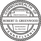 Pennsylvania Geologist Stamp. X Stamper is a customized pre-inked rubber stamp. Pre-inked stamps are made from a special gel material that automatically releases ink to the surface, like water from a sponge.