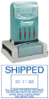 This stamp is made from laser engraved rubber and delivers over 50,000 clean, crisp impressions.  It is made of durable construction of 90% postconsumer recycled content (greener choice) including a retractable frame, dust cover and a date band.