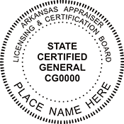 The Arkansas Real Estate Appraiser X Stamper is a customized pre-inked rubber stamp. Pre-inked stamps are made from a special gel material that automatically releases ink to the surface, like water from a sponge.
