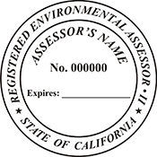 The California Environmental Assessor X Stamper is a customized pre-inked rubber stamp. Pre-inked stamps are made from a special gel material that automatically releases ink to the surface, like water from a sponge.