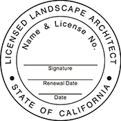 The California Landscape Architect X Stamper is a customized pre-inked rubber stamp. Pre-inked stamps are made from a special gel material that automatically releases ink to the surface, like water from a sponge.