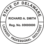 The Delaware Geologist X Stamper is a customized pre-inked rubber stamp. Pre-inked stamps are made from a special gel material that automatically releases ink to the surface, like water from a sponge.