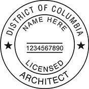 The District of Columbia Architect X Stamper is a customized pre-inked rubber stamp. Pre-inked stamps are made from a special gel material that automatically releases ink to the surface, like water from a sponge.