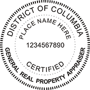 The District of Columbia Real Estate Appraiser X Stamper is a customized pre-inked rubber stamp. Pre-inked stamps are made from a special gel material that automatically releases ink to the surface, like water from a sponge.