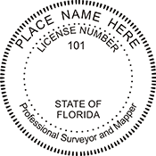 The Florida Surveyor & Mapper X Stamper is a customized pre-inked rubber stamp. Pre-inked stamps are made from a special gel material that automatically releases ink to the surface, like water from a sponge.