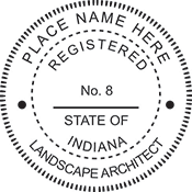 The Indiana Landscape Architect X Stamper is a customized pre-inked rubber stamp. Pre-inked stamps are made from a special gel material that automatically releases ink to the surface, like water from a sponge.
