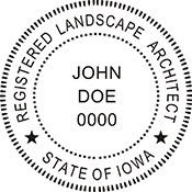 The Iowa Landscape Architect X Stamper is a customized pre-inked rubber stamp. Pre-inked stamps are made from a special gel material that automatically releases ink to the surface, like water from a sponge.