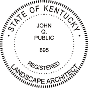 The Kentucky Landscape Architect X Stamper is a customized pre-inked rubber stamp. Pre-inked stamps are made from a special gel material that automatically releases ink to the surface, like water from a sponge.