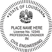 The Louisiana Civil Engineer X Stamper is a customized pre-inked rubber stamp. Pre-inked stamps are made from a special gel material that automatically releases ink to the surface, like water from a sponge.