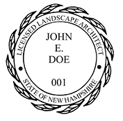 The New Hampshire Landscape Architect X Stamper is a customized pre-inked rubber stamp. Pre-inked stamps are made from a special gel material that automatically releases ink to the surface, like water from a sponge.