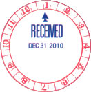 Stock Rotary XpeDater-Time comes with a red outer ring for the time and blue "RECEIVED" for the copy and date, visit Xstampers.com for more